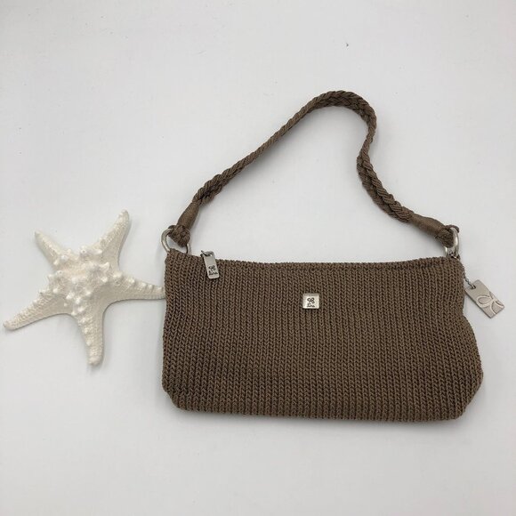 LINA Crocheted Taupe Polypropylene Shoulder Bag Zip Closure   EUC - Picture 9 of 9